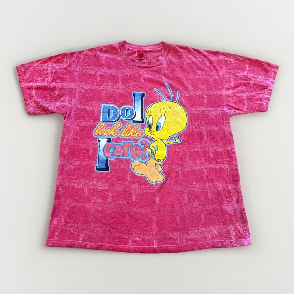 Vintage Tweety Bird Shirt Mens XL Pink Looney Tunes 90s Do I Look Like I‎ Care